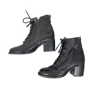 Patricia‎ Nash Black Leather Lace Up Zip Heeled Ankle Boots Women's 7